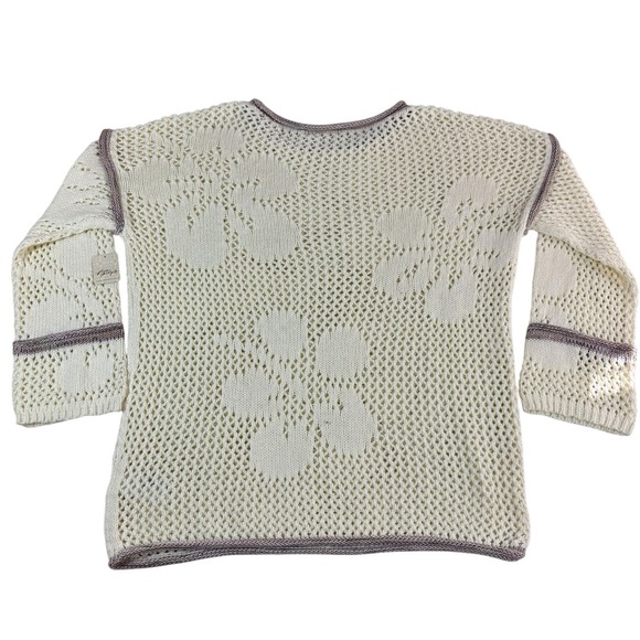 NWT Free People Hidden Tropics Sweater Ivory Purple Trim Open Knit Sz MD Boho - Picture 5 of 13